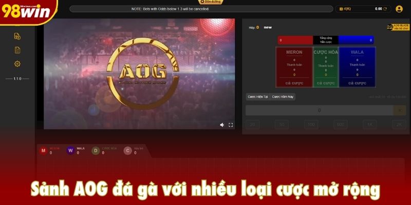 Sảnh AOG đá gà với nhiều loại cược mở rộng