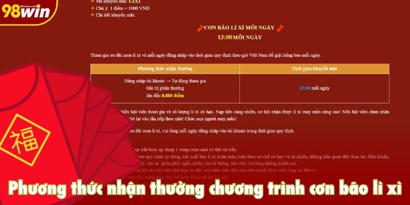 Phương thức nhận thưởng chương trình cơn bão lì xì