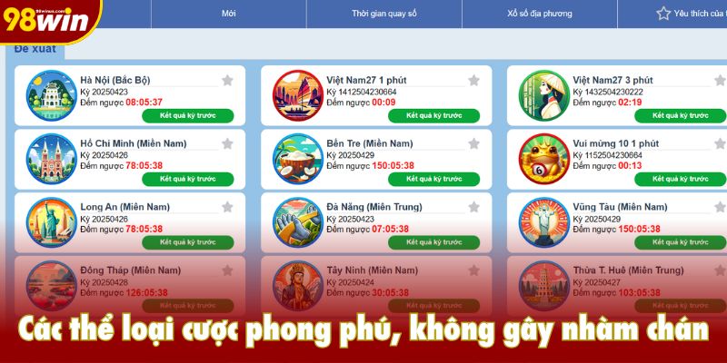 Các thể loại cược phong phú, không gây nhàm chán