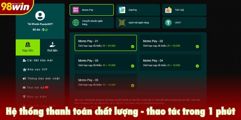 Hệ thống thanh toán chất lượng, thao tác trong 1 phút